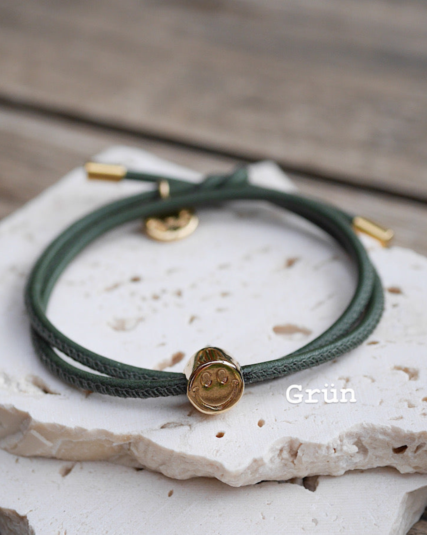 Lederarmband Smiley, Runte Schmuck, Smiley, Lederarmband, Grün