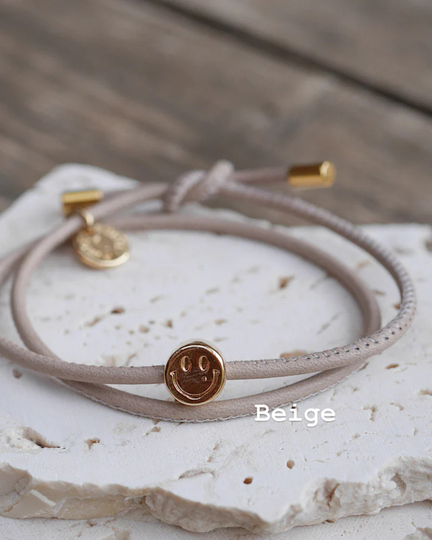 Lederarmband Smiley, Runte Schmuck, Smiley, Lederarmband, Gold, Beige