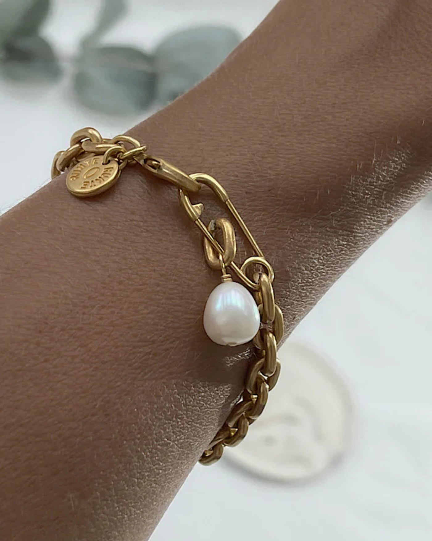 Armband Kim, Süßwasserperle, Gold, Gliederarmband, Runte Schmuck